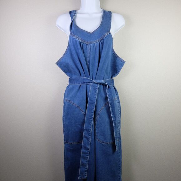 Madewell Denim Halter Wide-Leg Jumpsuit Size 16 NWT - Picture 1 of 16